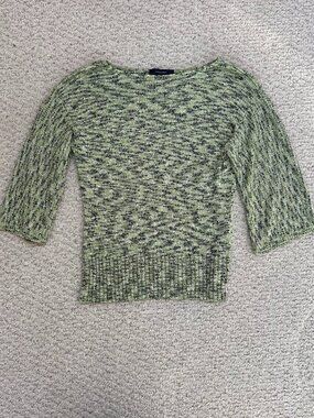 Jones Wear Boatneck Knit Quarter Sleeve Marled Green Sweater Large
